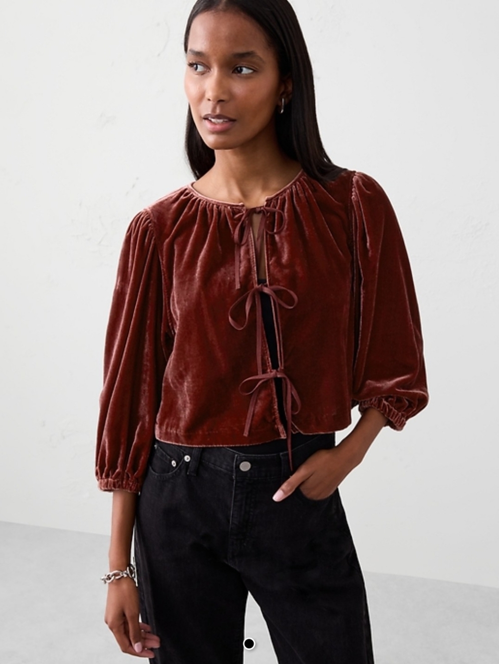 NWT Banana Republic Factory Velvet Tie Front Crop Cardigan Top XS Cherry Jam